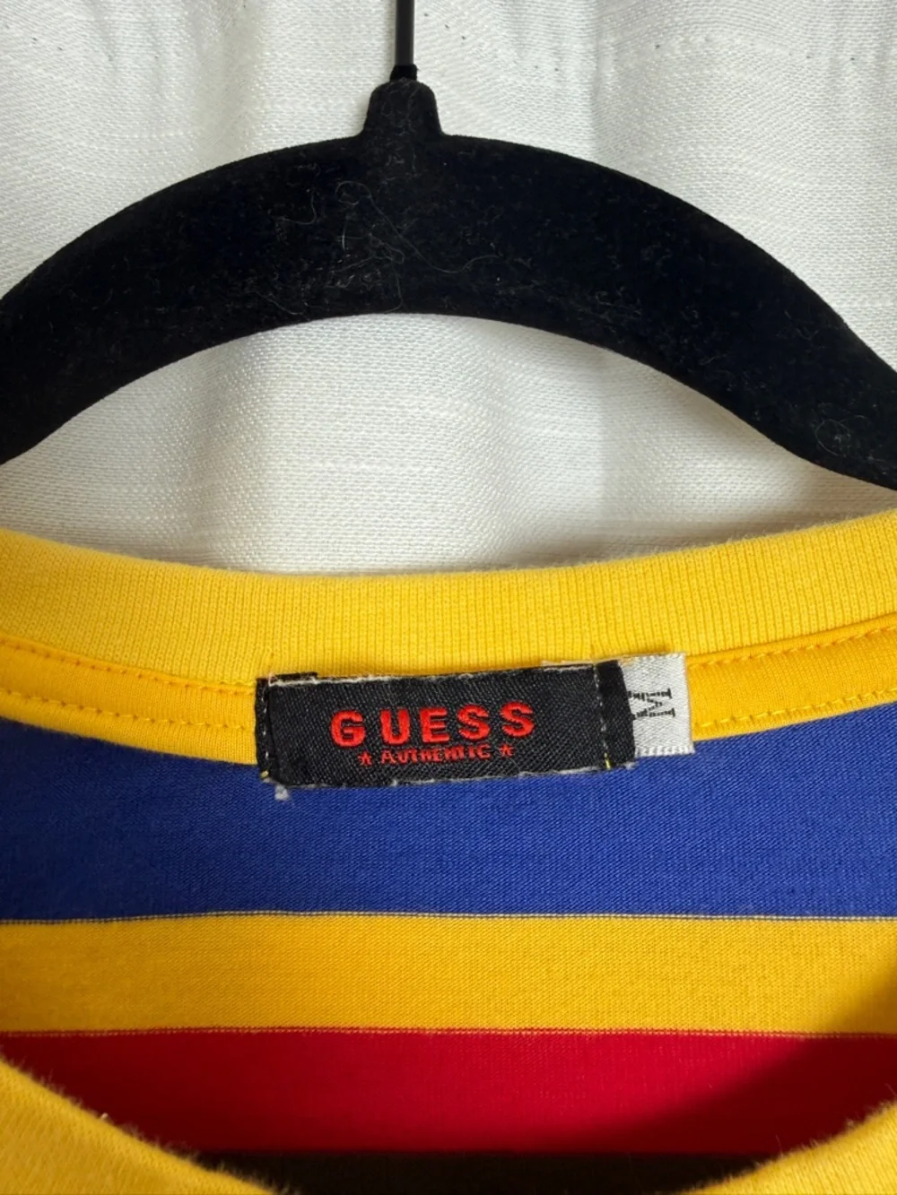 Guess Jeans USA Striped Graphic Tee Blue Multicolor Logo T Shirt | Size M - Picture 10 of 10